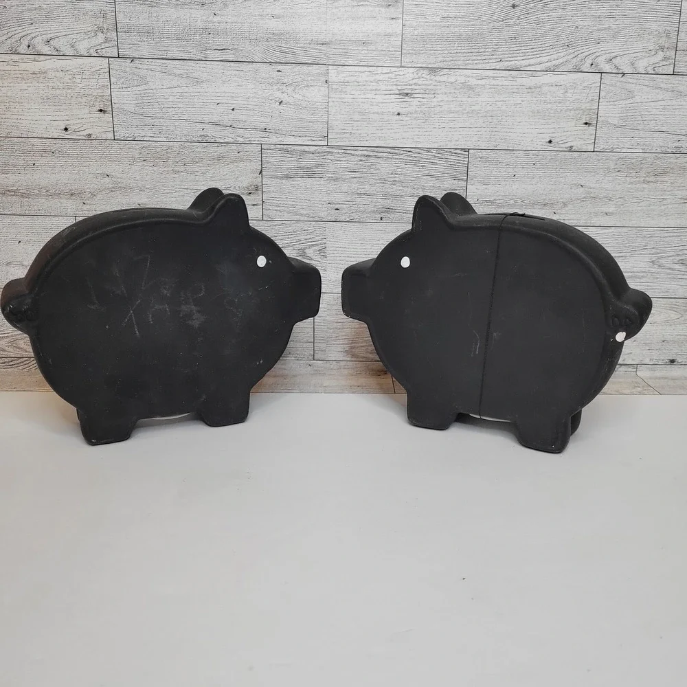 Set Of 2 Ceramic Chalkboard Piggybank Black CUTE! 2013 - READ